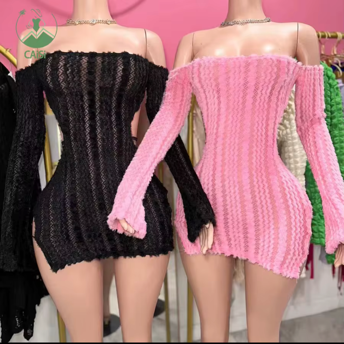 Pretty lil ting Fluffy Baddie or Soft girl Dress Open Back Long Sleeve Short Dress