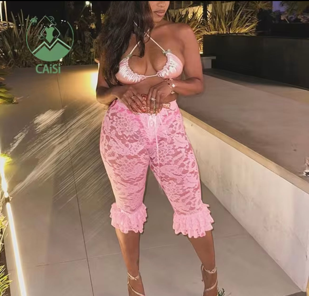 Pink, White, Black Lacey Ruffled Pants