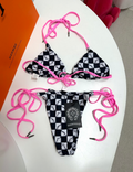 Chrome Hearts Dupe Bathing Suit Checkered Effect Hot Pink Strings Sexy Lil Ting Bikini